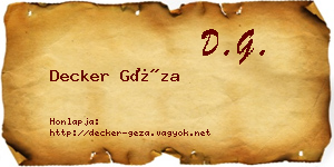 Decker Géza névjegykártya